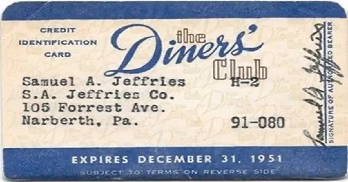 The first Diners Club credit card issued in the USA in 1950, considered the beginning of modern credit cards
