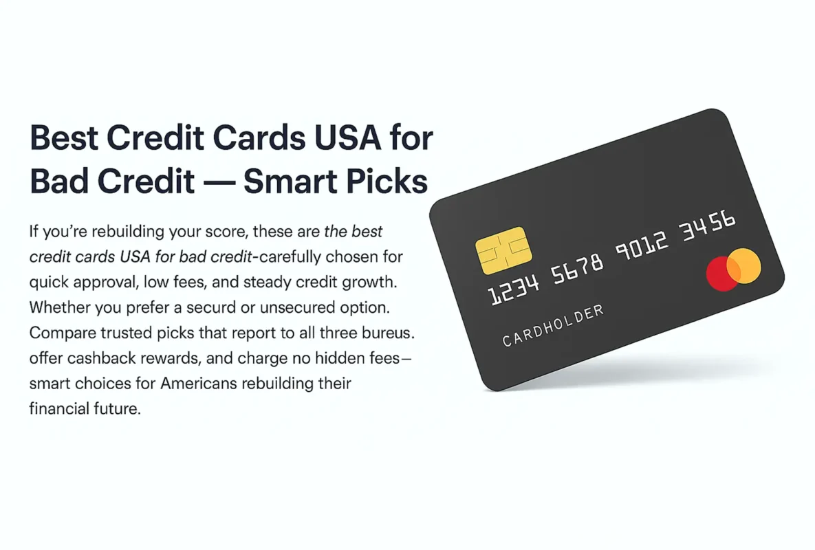 best credit cards USA for bad credit realistic 3D credit card image for smart picks