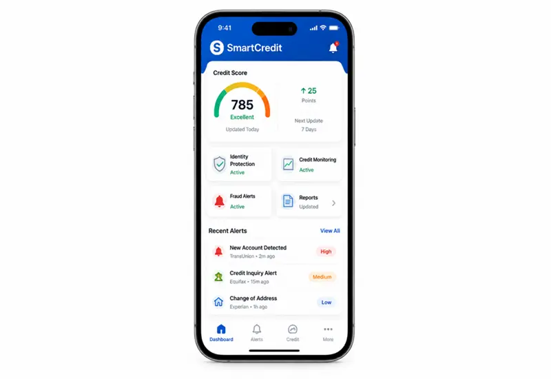 SmartCredit identity theft protection review USA mobile dashboard