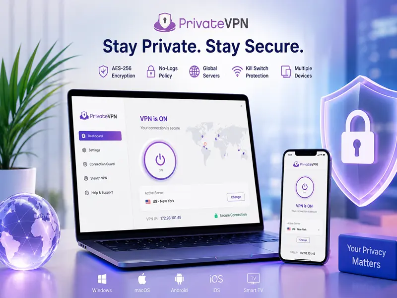 PrivateVPN Features & Privacy Dashboard
