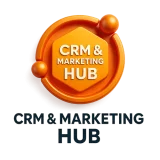 HubSpot — CRM & Marketing Hub HubSpot CRM & Marketing Hub orange badge (illustrative)